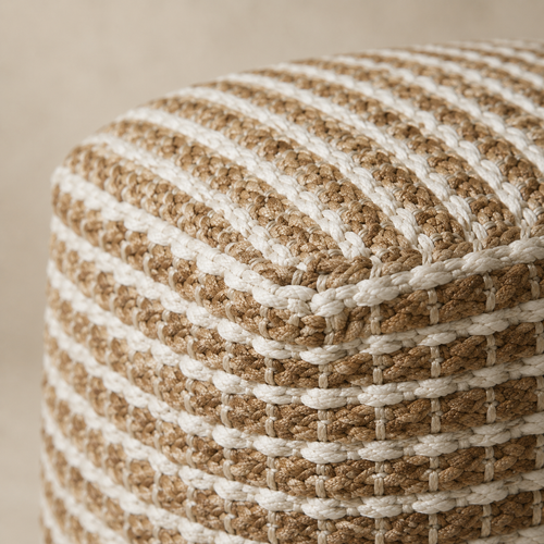 Ivory Stripe Pouf