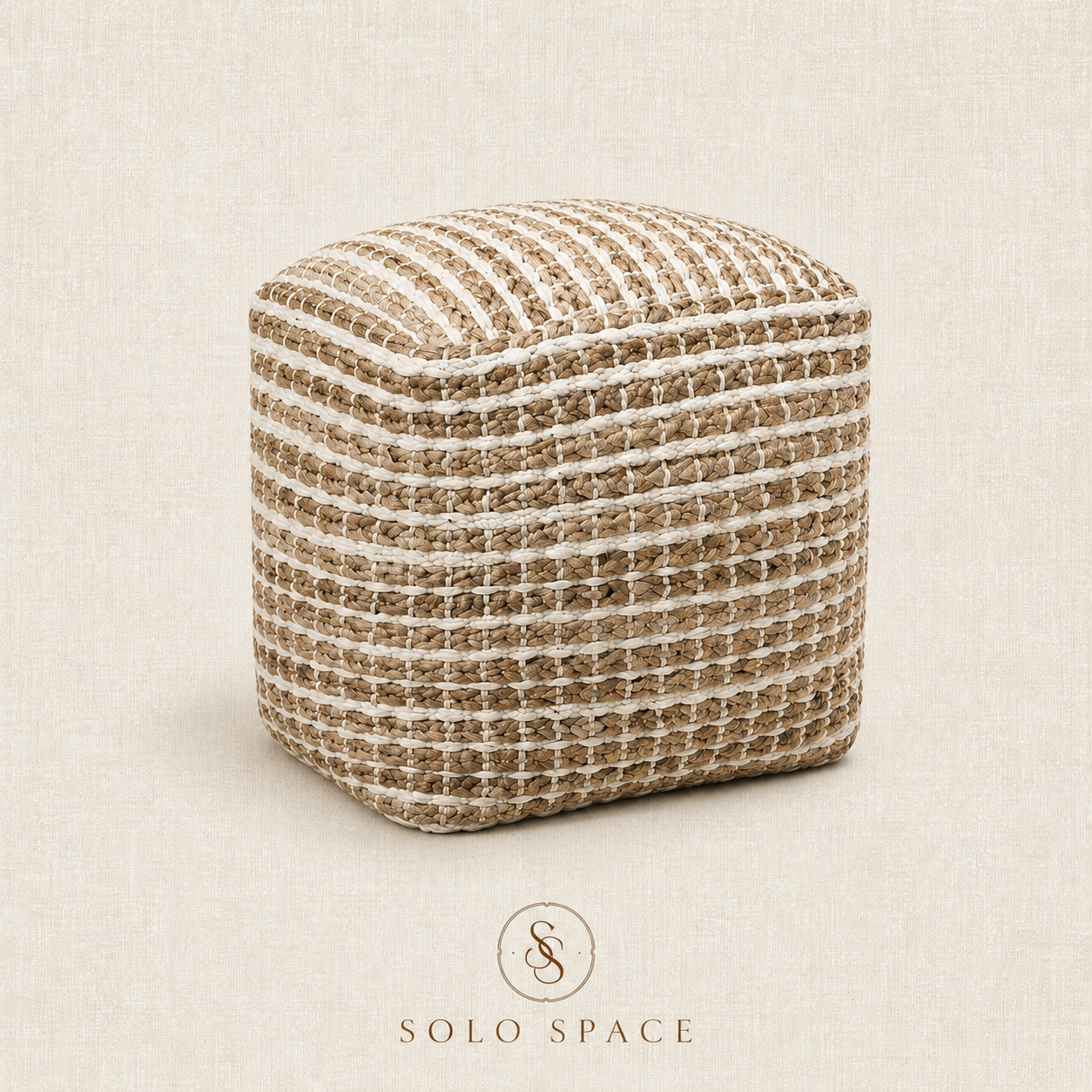 Ivory Stripe Pouf