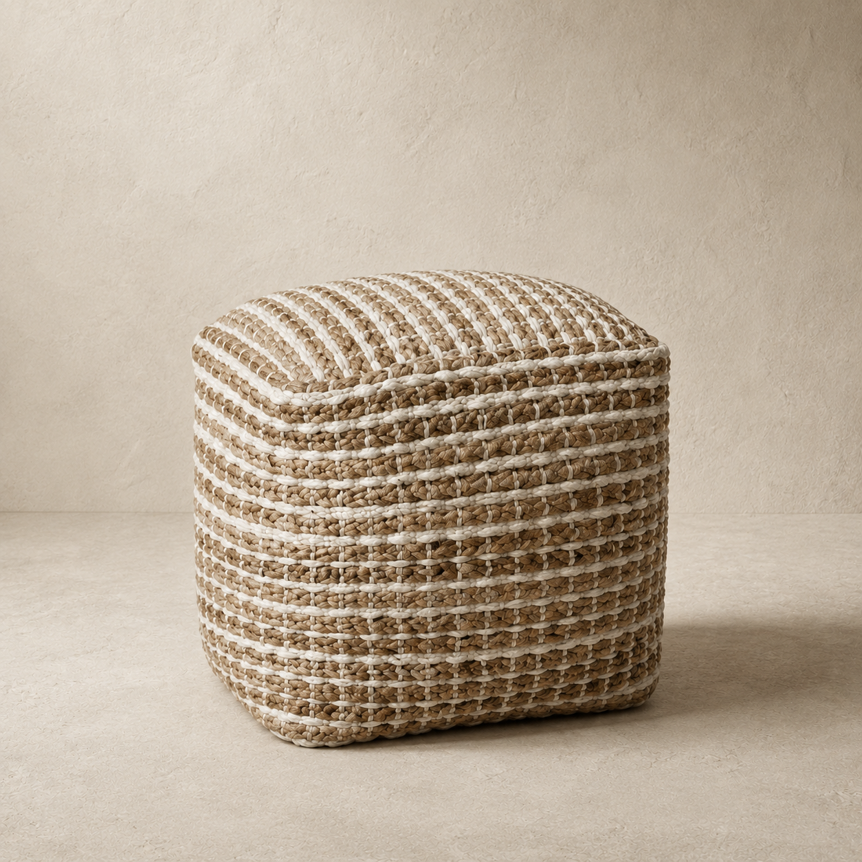 Ivory Stripe Pouf