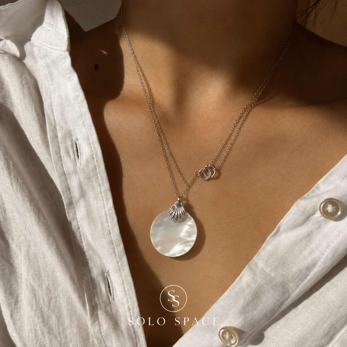 Mother-of-Pearl Disc Pendant Necklace